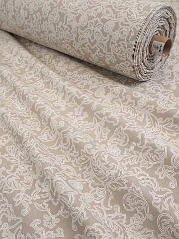 Полулен "Сказочный белый узор" цв.бежево-серый, ш.2.2м, лен-30%, хлопок-70%, 135гр/м.кв