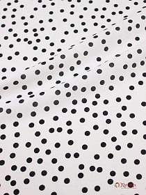 Штапель "Россыпь черного среднего гороха на белом", ш.1.43м, вискоза-100%, 100гр/м.кв