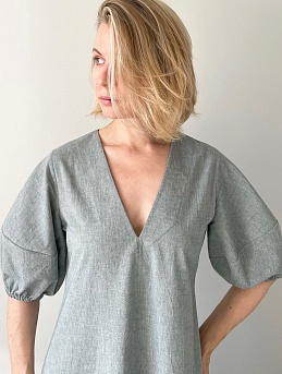 Платье с рукавами-фонариками из вареного хлопка