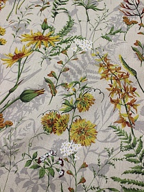 Мерный лоскут (ткань в отрезах) - Полулен "Цветущий луг" (на т.суровом), ш.1.5м, лен-30%, хл-70%