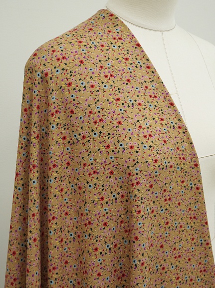 Штапель Премиум "Цветочная мириада" цв.темно-песочный, ш.1.45м, вискоза-100%, 120гр/м.кв