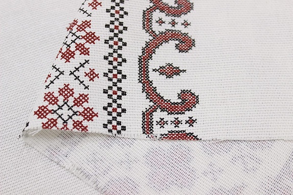 Рогожка "Снежинка (красная на белом)", СОРТ2, ш.1.5м, хлопок-100%, 165гр/м.кв