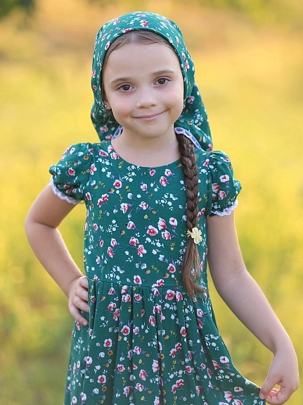 Платье и косынка из штапеля "Цветочная ночь"