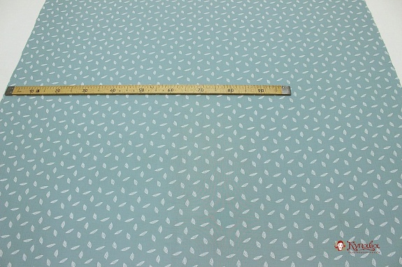Муслин двухслойный с эф.жатости "Листочки" цв.голубой мох, ш.1.4м, хлопок-100%, 120гр/м.кв