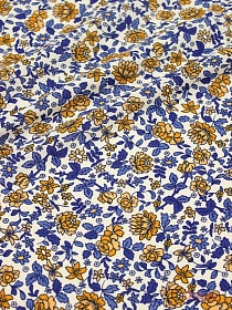 Штапель Премиум "Сказочные цветочки" цв.синий, ш.1.44м, вискоза-100%, 117гр/м.кв