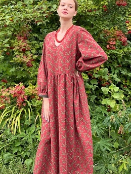 Платье из хлопкольна "Цветущие веточки"