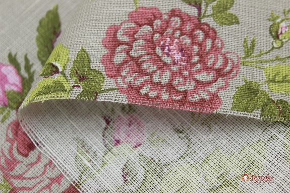 Полулен "Роза прованс на сером", ш.1.5м, лен-30%, хлопок-70%, 135гр/м.кв