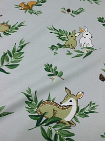 Сатин "Лесные зверята на светло-сером", ш. 1.5м, хлопок-100%, 120гр/м.кв