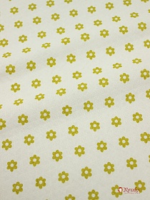 Муслин двухслойный с эф.фактурной стежки "Горчичные ромашки на молочном", СОРТ2, ш.1.38м, хл-100%