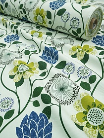 Интерьерный хлопок "Марьин сад" цв.оливковый/синий, ш.1.5м, хлопок-100%, 250гр/м.кв