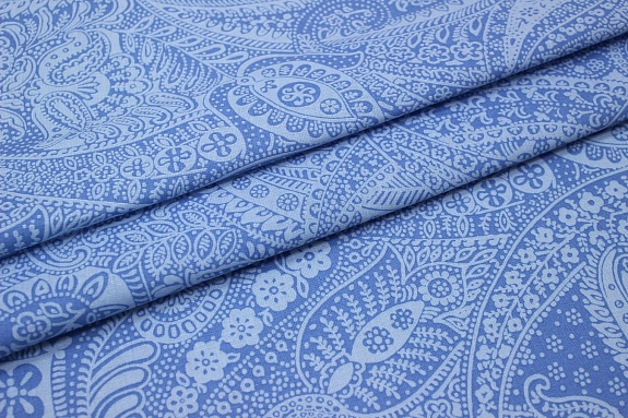 Бязь "Восточное пейсли" цв.голубой, ГОСТ, ш.2.2м, хлопок-100%, 142гр/м.кв