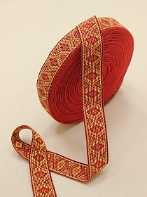 Лента тканая для поясов, 28мм Желто-черный орнамент на красном