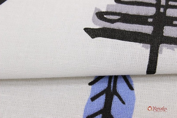 Полулен "Этно-лес на белом", ш.1.5м, лен-30%, хлопок-70%, 147гр/м.кв