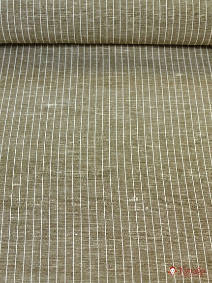 Полулен "Белая полоска на коричневом (меланж)", ш.1.5м, лен-49%, хлопок-51%, 135гр/м.кв