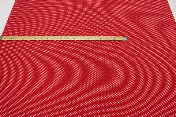 Штапель "Белый горох (3мм)" цв.красный, ш.1.45м, вискоза-100%, 90гр/м.кв 