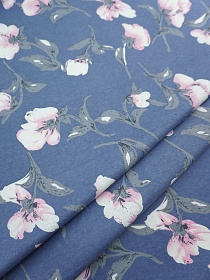 Теплый хлопок "Цветущая магнолия" цв.джинсовый, ш.1.45м, хлопок-100%, 150гр/м.кв
