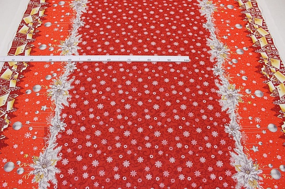 Рогожка "Рождественский вечер" цв.красный, ш.1.55м,  хлопок-100%, 165гр/м.кв