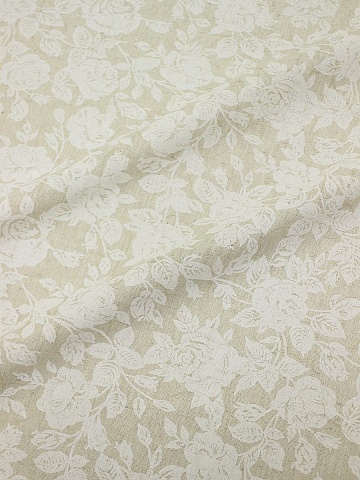 Мерный лоскут Полулен поэма "Белые розы" (на суровом), ш.1.5м, лен-30%, хлопок-70%, 155гр/м.кв