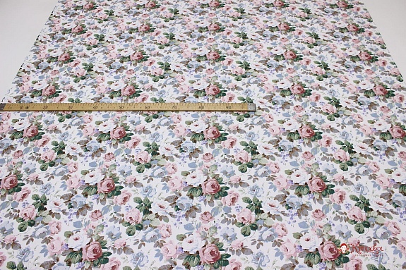 Сатин "Великолепие роз на белом", ш.1.6м, хлопок-100%, 110гр/м.кв