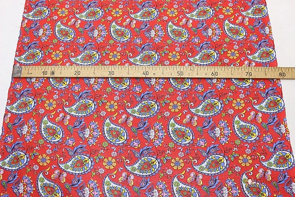 Ситец "Сад бабочек" цв.красный, ш.0.8м, хлопок-100%, 85гр/м.кв
