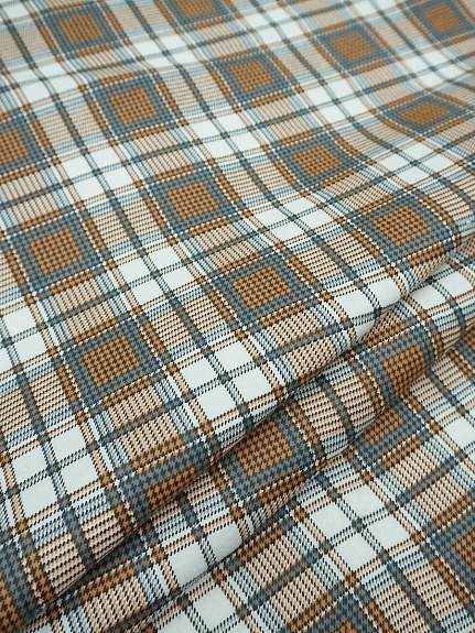 Фланель "Клетка" цв.орех/серый на белом, ш.1.5м, хлопок-100%, 150гр/м.кв