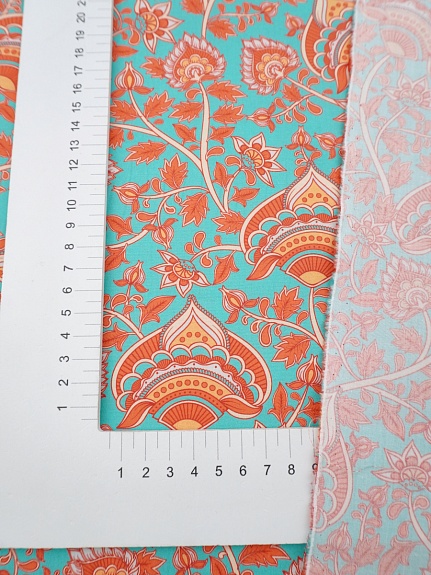 Перкаль Премиум (Digital) "Цветы на бирюзовом фоне-2", ш.1.5м, хлопок-100%, 120гр/м.кв