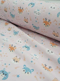 Фланель "Милые мордашки" цв.розовый, ш.0.95м, хлопок-100%, 175гр/м.кв