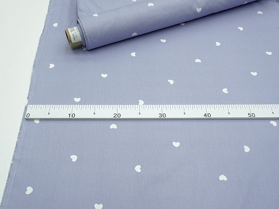 Сатин "Белые сердечки на сиренево-голубой дымке", ш.2.35м, хлопок-100%, 120гр/м.кв