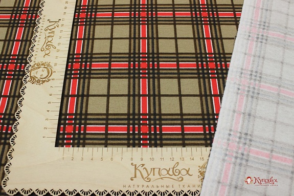 Фланель "Средняя клетка" цв.красный/коричневый, ш.1.5м, хлопок-100%,180гр/м.кв