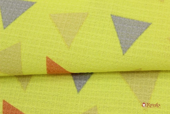 Вафельное полотно "Разноцветные треугольнички на лимонном", ш.1.5м, хлопок-100%, 150гр/м.кв