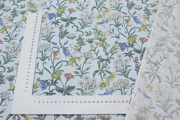 Сатин "Летняя песня" цв.голубой, ш.1.60м, хлопок-100%, 110гр/м.кв