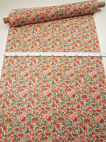 Ситец "Сказочное цветение" цв.оранжевый, ш.0.8м, хлопок-100%, 85гр/м.кв