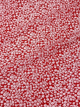 Штапель Премиум "Россыпь мелких белых цветочков на красном", ш.1.43м, вискоза-100%, 110гр/м.кв