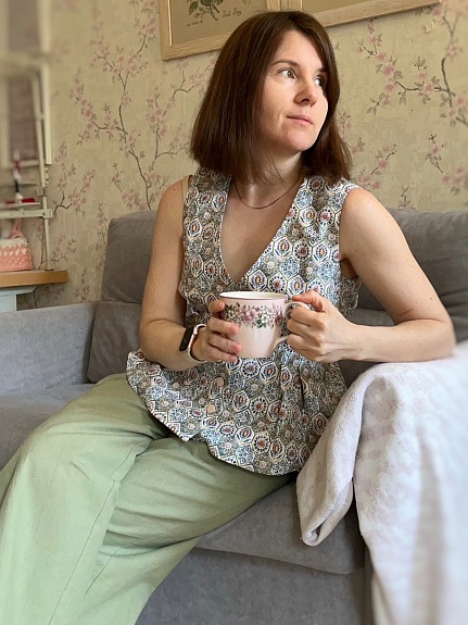 Брюки из хлопкольна в цвете сухая трава