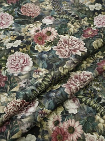 Плательный хлопок (Digital) "Эфина - бордовые цветы", ш.1.45м, хлопок-100%, 165гр/м.кв