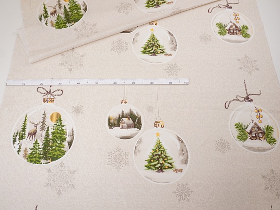 Рогожка "Время сказки" цв.бежевый, ш.1.5м, хлопок-100%, 150гр/м.кв, раппорт 64см