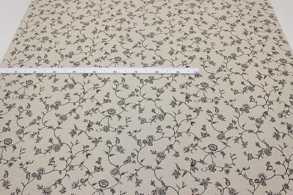Полулен "Серый цветочный вьюнок на суровом", ш.1.5м, лен-30%, хлопок-70%, 140гр/м.кв