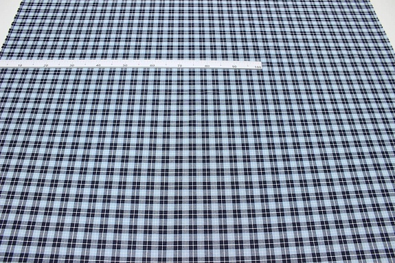 Пестрядь "Клетка" цв.чернильно-черный/голубой/белый, ш.1.5м, хлопок-100%, 140гр/м.кв