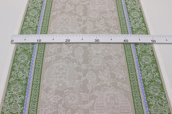 Холст полотенечный жаккард "Летний" цв.травяной/синий, ш.0.5м, лен-30%, хлопок-70%, 210гр/кв.м