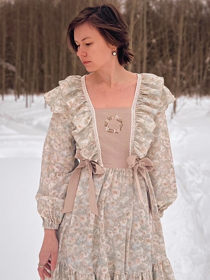 Платье из хлопка персик "Акварельная мечта"