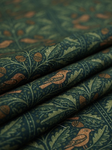 Импорт. хлопок Digital "Лесные птички" цв.темно-зеленый, ш.1.5м, хлопок-100%, 95гр/м.кв