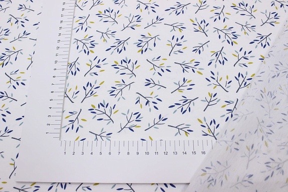 Трикотаж Кулир.гладь "Декоративные веточки-горчичные листочки", ш.1.96м(0.98м*2,чулок),Карде,хл-100%