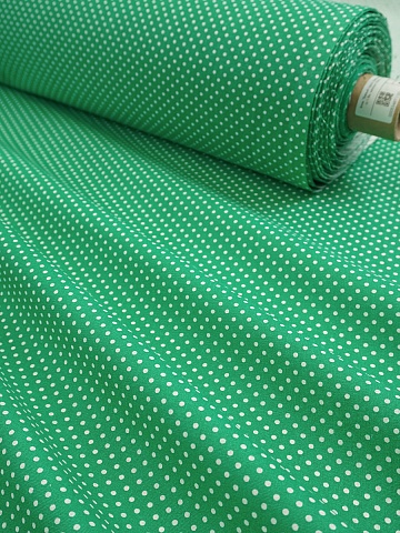 Бязь "Белый горох (3мм) на зеленом", ш.1.5м, хлопок-100%, 120гр/м.кв