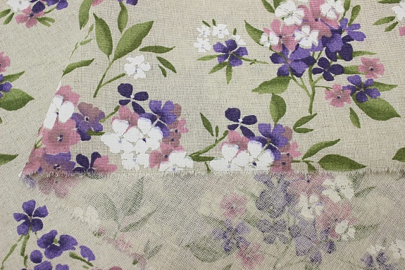Полулен "Букетное очарование-фиолетовые цветочки" (на суровом), ш.1.5м, лен-30%, хл-70%, 140гр/м.кв