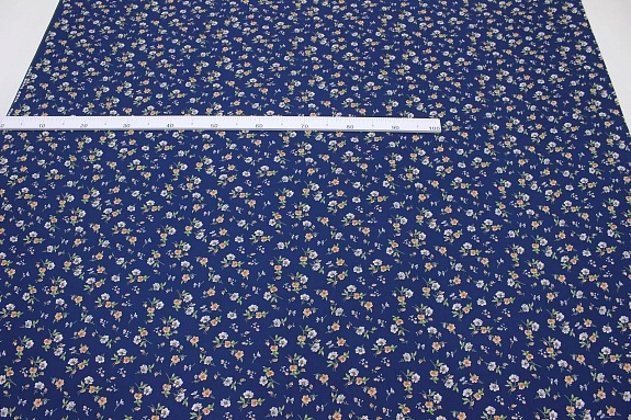 Штапель Премиум "Танец цветов на темно-синем", ш.1.45м, вискоза-100%, 120гр/м.кв