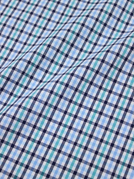 Ткань блузочно-сорочечная "Чернильно-бирюзово-голубая клетка", ш1.5м, хлопок-100%, 100гр/м.кв 