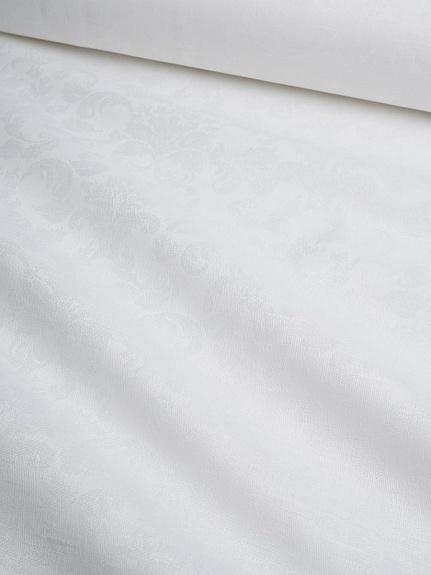 Мерный лоскут(ткань в отрезах) - Полулен скатертной жаккард "Восточные узоры" цв.белый,  ш.1.6 м