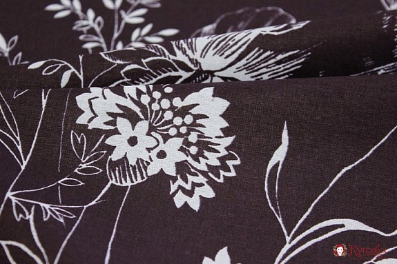 Поплин "Цветалина" цв.шоколадно-лиловый, (комп), ш.2.2м, хлопок-100%, 110гр/м.кв