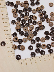 Пуговица пластмасса, цв.т.коричневый со штрихами по кругу, 11мм, 4 отверстия
