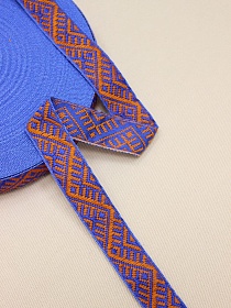 Жак.лента 23мм Оранжево-коричневый орнамент-оберег на св.васильковом